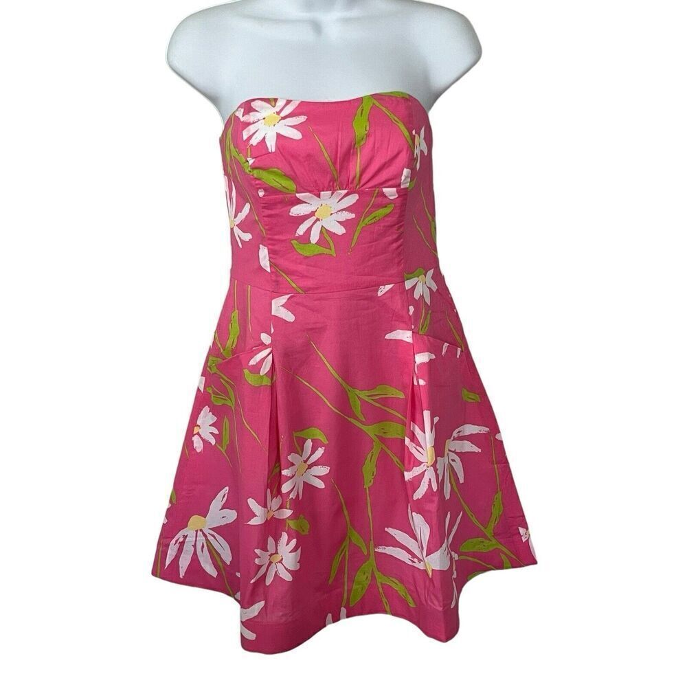 Lilly Pulitzer Size 2 Strapless Mini Blossom Dress Pockets Hotty Pink Twirlers